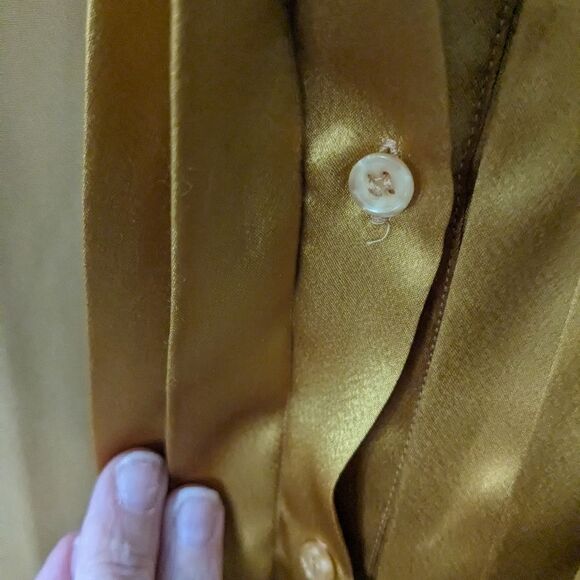 Jac Dale Vtg Blouse Womens sz 4 Mustard Yellow Silky Cuff Pleated Retro Glam 90s - Picture 8 of 12